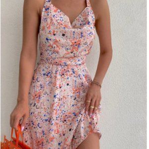 2022 Summer Sexy Halter Backless Lace Up Pink Dress Women Fashion Print Beach Va